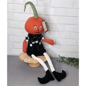 Halloween Primitive Vintage Style Pumpkin Head Boy‎ Doll Shelf Sitter 33" NEW
